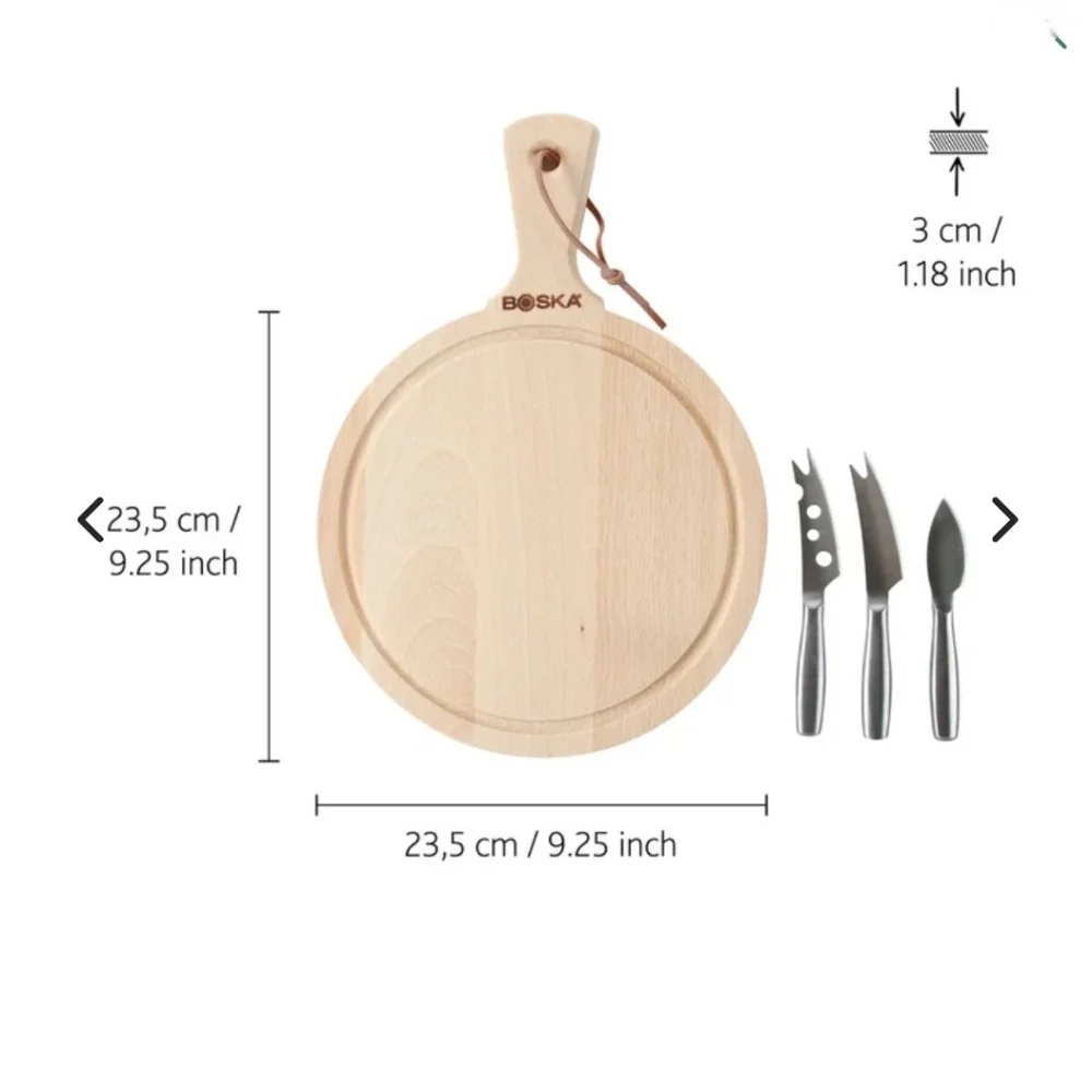 BOSKA CHEESE SET ROUND AMIGO CHEESEWEAR KNIFE AND CUTTING WOODEN BOARD